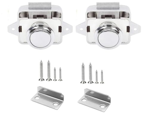Vastsea 2 Pezzi Serratura a Pulsante, Ante - Push Lock, Pulsante chiusura camper, per Porta, Armadio, Cassetti, Camper, Yacht. (Bianco, 4.8 x 4.5 x 9 cm)