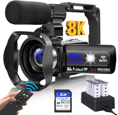 WIKICO Cámara de vlogging 8K 48 MP, zoom digital 18X, pantalla táctil 3 pulgadas, WiFi, micrófono externo, luz de relleno, control remoto