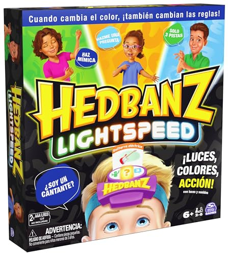 SPIN MASTER GAMES - Juego de Mesa HEDBANZ Lightspeed con Luces y Sonidos: Adivinanzas para Niños y Adultos, para 2-6 Jugadores - 6068072 - Juegos de Mesa Niños 6 Años +