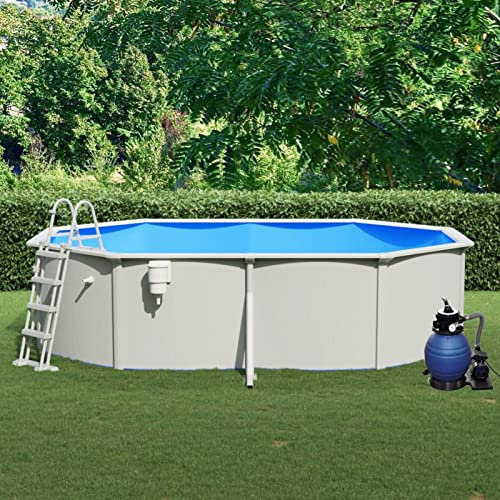 Pool mit Sandfilterpumpe und Leiter, BULANED Pool Stahlwand, Swimmingpool, Gartenpool Komplettset, Pool Garten, Aufstellpool, Schwimmbad, 490x360x120 cm
