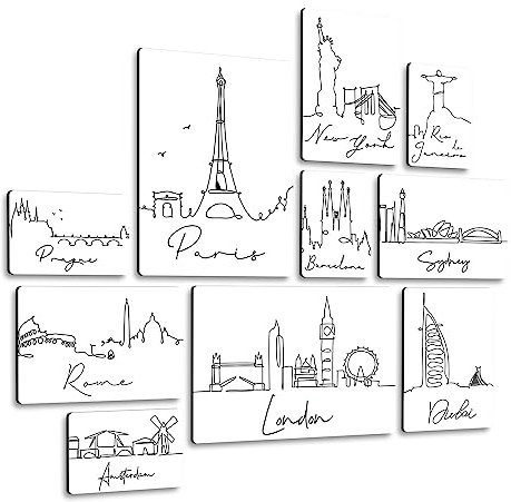 Giallobus - Set 10 Quadri Multi Pannello - Città - City Line 1 - Legno MDF - | 2 x 42x29,7cm | 4 x 29,7x21cm | 4 x 21x14,85cm | - Pronti da Appendere - Quadri Moderni per la casa