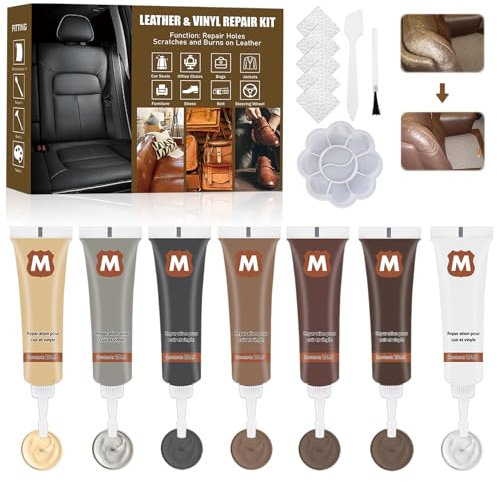 Lederreparatur Creme, 7 Farben Leder Reparatur Set, Fiussigleder Reparatur Set, Kunstleder Reparaturset, Lederfarbe Creme, Leder Reparatursätze, Lederreparaturset fur Autositze, Sofa, Lederjacke (#1)