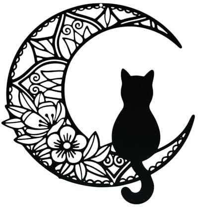 Bowarepro 1 Pezzo in Metallo Gatto e Luna, Decorazione da Parete, Decorazione per Casa, Interni ed Esterni