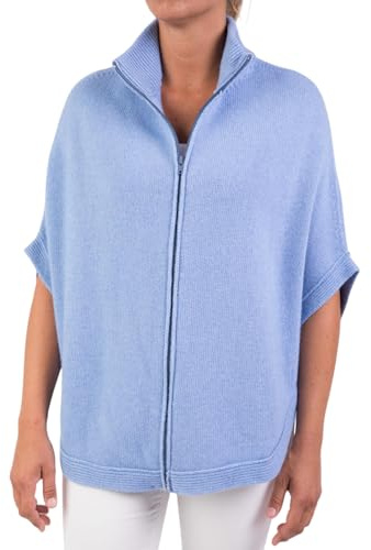 Kashmir Blandad Dragkedja Poncho Dubbel Strand Kvinnor Tillverkad i Italien Merinoull Kashmir Dragkedja Svart Beige Vit Blå Grå Stickad Kappa Sjal En Storlek, Ljusblå, one size