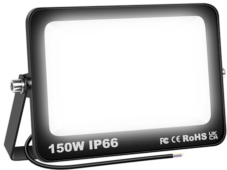 SKYWORLD Focos LED Exterior 150W, 15000LM Proyector LED Exterior, 6000K Blanco Frío Luz de Seguridad, Impermeable Luz de Inundación Iluminación para Garaje Patio Jardín Terraza Parque Estadio Obra
