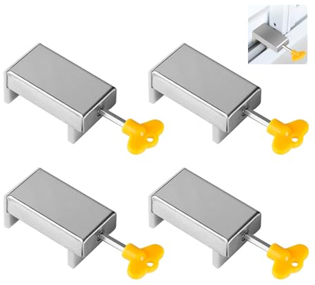 SUPAWAY 4 Pezzi Chiusura Finestra Scorrevole Regolabile Serratura Finestra Scorrevole Serratura di Sicurezza per Bambini con Chiave Finestra Scorrevole Stop Argento