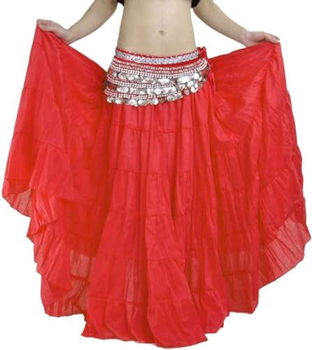 Hfnnhl Falda de Danza del Vientre para Mujer, Falda de Danza Tribal de Estilo Bohemio, Falda Larga Gitana para Mujer (sin Cintura) (Color : Red, Size : One Size)