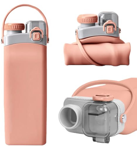 Delamiya Gourde pliable avec paille – 600 ml, bouteille d'eau anti-fuite en silicone, sans BPA, réutilisable, idéale pour les enfants, le sport, l'extérieur, les voyages, le camping (jaune)