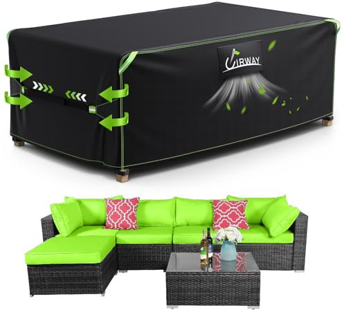 UIRWAY Abdeckung für Gartenmöbel, 210x110x74cm, Wasserdicht Loungemöbel 420D Oxford Gewebe Abdeckhauben für Möbelsets, Schutzhülle Gartenmöbel mit Belüftungsöffnungen und reflektierenden Streifen