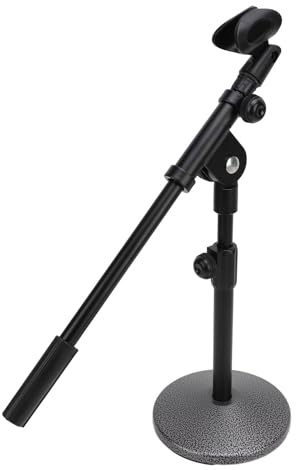 Support de Micro de Bureau avec Bras Télescopique, Support de Microphone de Table à Hauteur Réglable avec Base Ronde Lestée, pour la Diffusion de Réunions, Podcasts, Performances