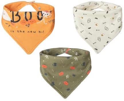 Little Dimsum Halloween Sabber Lätzchen Dreieckige Baumwolle Weiche Nette Fütterung Dreieckstuch Lätzchen， Lätzchen Baumwolle Halstücher mit Druckknöpfen (Halloween 3-teiliges Lätzchen)