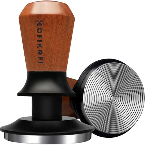KOFIKOFI 53.3mm Espresso Tamper, Coffee Tamper with Two 30lbs Spring Loaded, Barista Tools Espresso Coffee Tamper with Stainless Steel Ripple Base and Walnut Handle