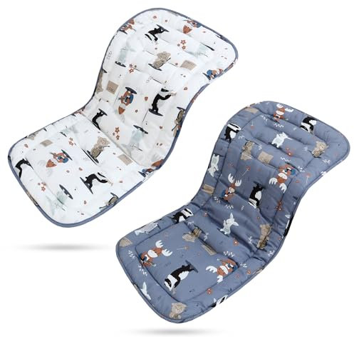 Cojín Carro Bebe, Colchoneta Silla Paseo Universal Transpirable, para el Cochecito y Asiento de Carro 100% Algodón, 80 x 32 cm (Animales Azul)