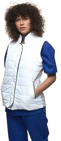 Leichte Steppweste Damen- Robuster Reißverschluss mit Klettverschluss, Weiße Steppweste Damen mit Seitentaschen, Hoher Kragen Damenwesten, Freizeit- oder Arbeitskleidung Outdoor Weste Damen