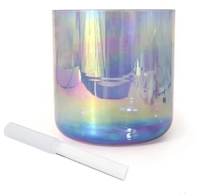 Ciotola for chakra con placcatura alchemica di luce cosmica blu da 6 pollici, ciotola sonora for ciotola di cristallo, regalo for meditazione yoga e guarigione sonora, con percussore acrilico gratuito