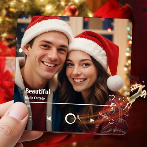 Custom Music Fridge Magnet Personalised Gifts Album Fridge Magnet Spotify Song Refrigerator Magnet with Photo, Built-in Music Can Play Songs Home Decoration Gifts for Him, Her, CouplesMusic Lovers
