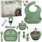 FlexiTot | Juego Vajilla para Bebe de Silicona – Set Vajilla bebe BLW Completo con Platos y Cubiertos | Vajilla Infantil de Aprendizaje | Plato con compartimentos | +6 Meses | Chupete Fruta | Verde