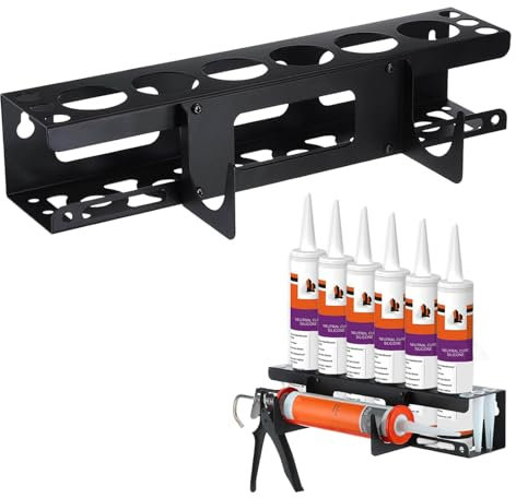 Mibcocny Wall Mount Caulking Gun Rack Holds 6 Caulk Tubes & Nozzles, Black
