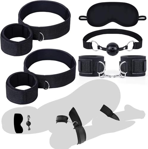 BDSM Bondage Restricción Parejas Juguetes Sexuales, Juguetes Sexuales Muslo y Tobillo Muñequeras BDSM Kit Extraíble, Juguetes BDSM Bola Mordaza Vendaje Restricciones Sexuales