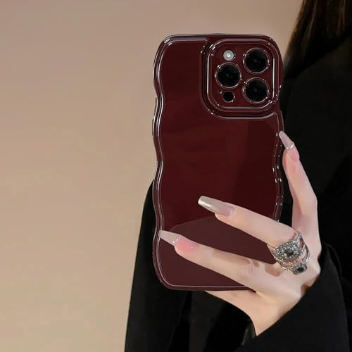 ZTOFERA Case for iPhone 15 6.1 inch, Curly Wave Phone Case Solid Colour Simple Wave Frame Shockproof Soft Silicone Case for iPhone 15, Wine Red