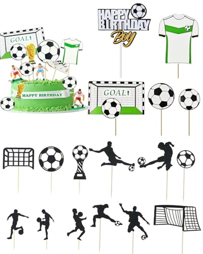 MYGLOAR Topper per torta da 16/18 pezzi, Topper per torta di calcio, calciatore, per compleanno di calcio Forniture per feste di compleanno (18)