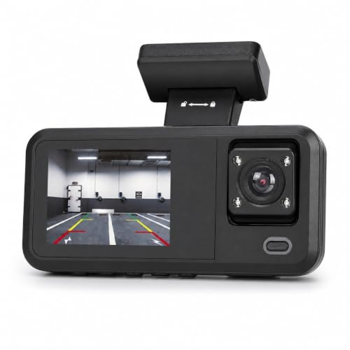 Elprico Camiseta de Tablero de 3 Canales, Cámara de Tablero de 1080p Delantera y Trasera en el Interior, Cámara de para Automóviles, de Triple Automóvil con Tarjeta de 32