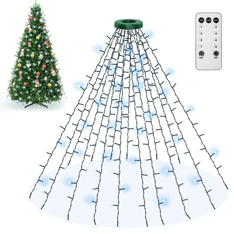 Ljusgardin Julgran Med Ring Vit 400 Led, 16 TråDar à 2m, Granbelysning FöR 110–240cm, Julgransslinga Julbelysning LjusnäT FöR Inomhus Och Fester