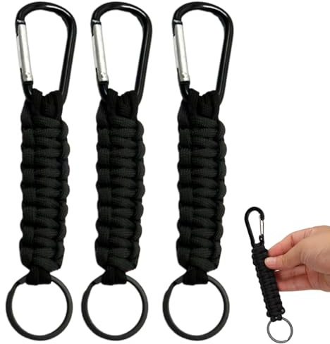 YUVKIN 3 Piezas Llavero Paracord con Mosquetón - Personalizado, Multifuncional, Cordón Trenzado para Supervivencia, Camping y Senderismo (Negro)