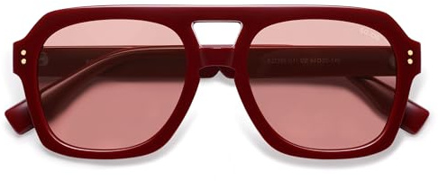 SOJOS Retro Thick Polarized Aviator Sunglasses for Women Men, Large Trendy Bold Square Pilot Shades SJ2385, Red/Red Tint