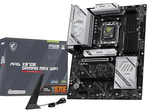 MSI MAG X870E Gaming MAX WiFi Motherboard, ATX - Supports AMD Ryzen 9000/8000 / 7000 Processors, AM5 - DDR5 Memory Boost (up to 8200+ MT/s OC), PCIe 5.0 x16, M.2 Gen5, Wi-Fi 7, 5G LAN
