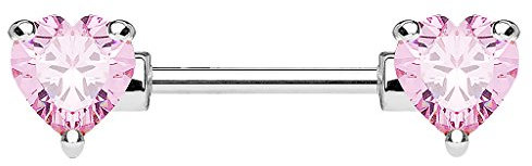 Piercingfaktor Brustpiercing Brustwarzen Intimpiercing Nippelpiercing Barbell Intim Nippel Brust Piercing Schmuck Tribal Stab Herz mit Kristallen 12mm Silber Rosa