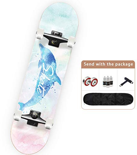 HIOD Skateboard 7-lagiges 5A Ahorndeck ABEC-9 Lager PU Rad 95A mit Tragetasche, T Werkzeug, 2 x original Lager,A