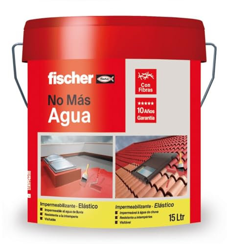 fischer - Pintura Impermeabilizante con Fibras | Resistente al Agua y Exteriores | Protección Elástica y Antideslizante | Ideal para Terrazas y Techos | 15L (Cubo 20kg) | Rojo