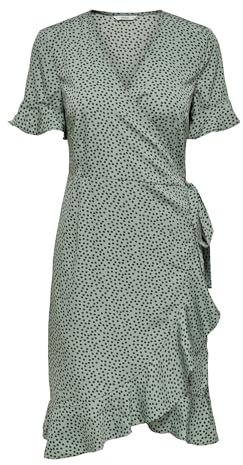 ONLY Dam Onlolivia S/S Wrap Dress WVN Noos klänning, Chinos Green Aop: Svart spot, 36