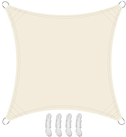 Teynewer Sun Shade Sail Square 3x3m Waterproof Shade Sail for Outdoor Garden Patio Party 98% UV Block Sunscreen Awning Canopy Sunsail with Free Rope, Cream