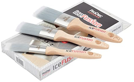 Juego de brochas sintéticas ProDec Advance de 3 Piezas Ice Fusion Oval Trade para Pintar con Pinturas de emulsión, Brillantes y satinadas Ideal para zócalos, Superficies Curvas