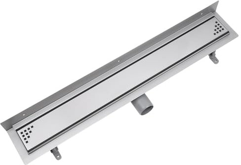 VOGI Duschrinne mit Wandaufkantung Edelstahl Komplettset (Wandablauf) mit dem Rost QUADRO aus Edelstahl (befliesbare Abdeckung) inkl. Siphon mit Geruchsstop, 25 Jahre Garantie, Länge 90 cm