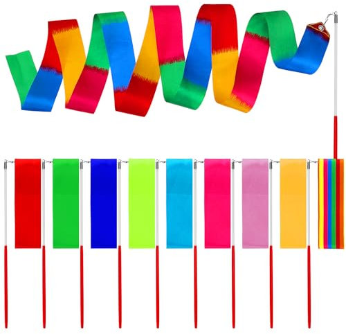 Abeillo 10 Stück Gymnastikband mit Stab, 2M Gymnastikband Kinder Tanzen Streamer Rhythmische Sportgymnastik Band Tanzbänder für Künstlerische Tanztraining