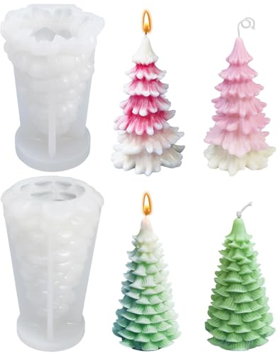 Julgran ljusform, 2 stycken gör-det-själv ljustillverkning form 3D julgran ljusgjutform silikonform ljusform för julfest, heminredning, handgjord
