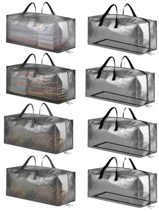SpaceAid Heavy Duty Moving Bags, Extra Large Storage Totes with Backpack Straps & Strong Handles, Alternative to Moving Boxes, Clear (8 Pack)