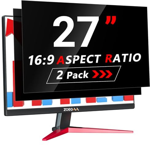 ZOEGAA 2 Stück Blickschutzfolie 27 Zoll Monitor 16:9 Entwickelt und Produziert Fabrik,Abnehmbar und Anti-Blaulicht Sichtschutzfolie 27 Zoll Monitor für HP Dell Acer Asus Samsung Lenovo