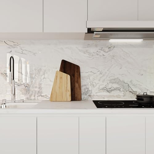 VEELIKE Marmor tapet silver beige självhäftande film marmorutseende högglans möbelfolie marmorfolie för bänkskiva kök badrum 40 cm × 300 cm självhäftande tapet badrum vattentät avtagbar