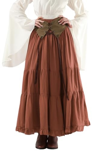 Fiamll Jupe médiévale pour femme A-ligne Taille élastique Jupe maxi Renaissance longue avec cordon de serrage, rouge, XXL