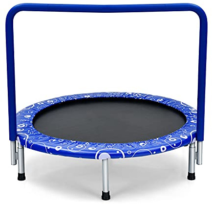 LIFEZEAL Trampolino Elastico per Bambini 3-10 Anni, Ø92x81cm, Mini Trampolino per Interno, Salta, Jump, con Maniglia e Gambe Rimovibili, Sicuro, Pieghevole, Telaio in Metallo, Regalo, Max 150kg (blu)