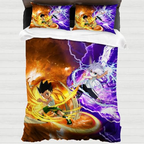 XYOK Gon Freecss 3D Drucken Bettwäsche 135x200 Jungen,Kopfkissenbezug Hunter Bettbezug Weiche Mit Reißverschluss Bettwäsche-Sets (Killua, 135x200cm)