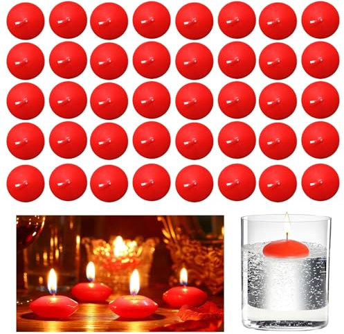 Scentoria Schwimmkerzen, 40 Stück Schwimmende Kerzen, Schwimmende Warme Teelichter, Weiss Teelichter Wachs, Für Hochzeit Pool Spa Badewanne Abendessen Weihnachten Deko 3,8x2cm(Rot)