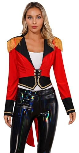 Rswnyirn Women Ring Master Tailcoat Circus Magician Jacket Tuxedo Halloween Party Costume Performance Red M