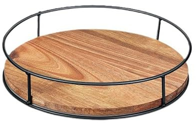 9 Inch Wood Lazy Susan Organizer, Roterande Kryddhylla Skivbordsorganisatör med stålram, 360 graders rotation Skivbordshållare för skåpmatbord