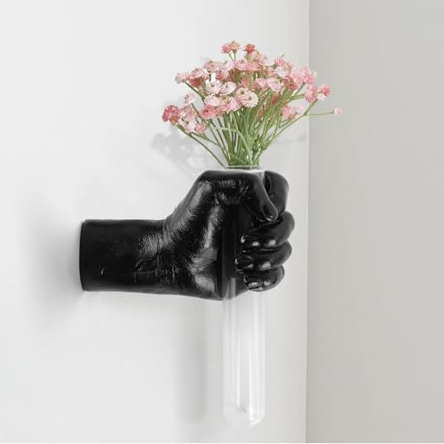 XYQXYQ Black Wall-Mounted Hand Sculpture with Vase, Resin Material, Unique Wall Art, Novelty Style, Bottle Shape, Matte Finish
