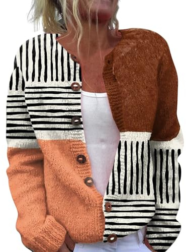 YIzdegg Cardigan en tricot pour femmes en laine oversize avec boutons vestes tricotées impression colorée veste câline hiver Christmas Sweater Knit Sweater Y2k cardigan en laine tricotée cardigan